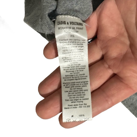 Zadig Voltaire Monastir ML Mens Grey Long Sleeve Henley Shirt Sz XS Art Is Truth - Picture 10 of 16